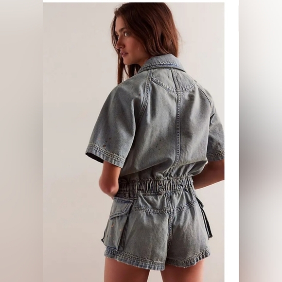 Free People we the free mojave shortall drawstring paint splatter romper size S - Picture 2 of 5